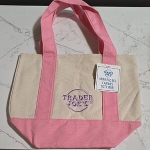 Trader Joe's Mini Pink and Cream Canvas Tote Bag